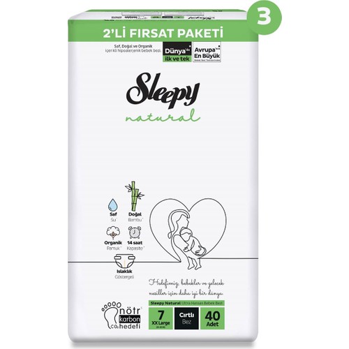 Sleepy Natural 2’li Süper Fırsat Paketi Bebek Bezi 7 Numara Xxlarge 120 Adet