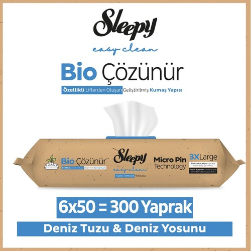 Sleepy Easy Clean Bio Çözünür Deniz Tuzu ve Deniz Yosunu Yüzey Temizlik Havlusu 6X50 (300 Yaprak)