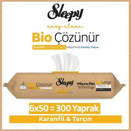 Sleepy Easy Clean Bio Çözünür Karanfil ve Tarçın Yüzey Temizlik Havlusu 6X50 (300 Yaprak)