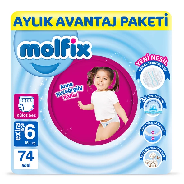 Molfix Külot Bez 6 Beden E.large Aylık Avantaj Paketi 74 Adet