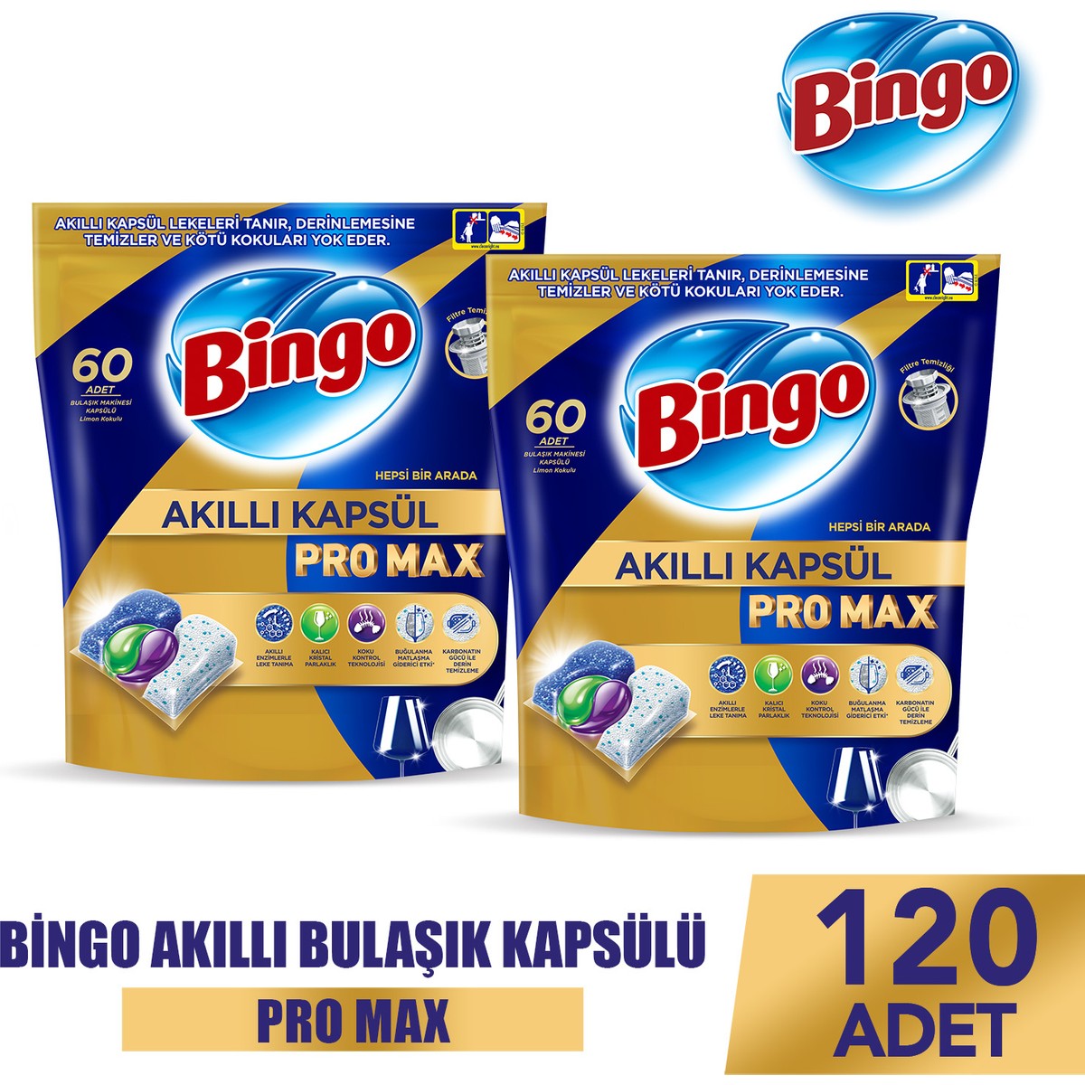 Bingo Akıllı Kapsül Pro Max Bulaşık Makinesi Deterjanı Tableti 120’LI