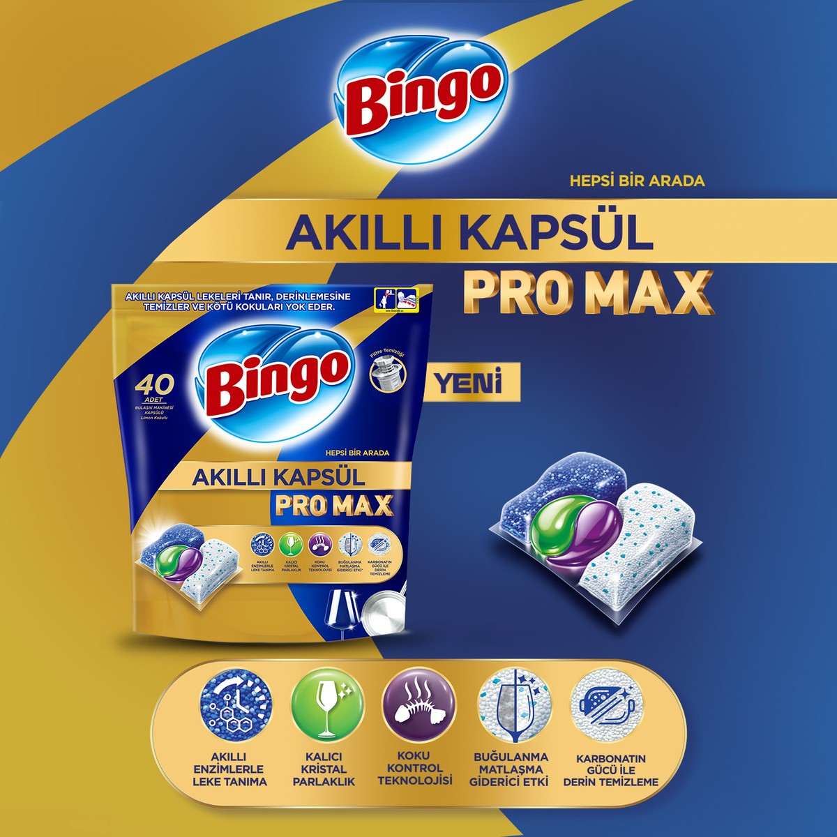 Bingo Akıllı Kapsül Pro Max Bulaşık Makinesi Deterjanı Tableti 120’LI