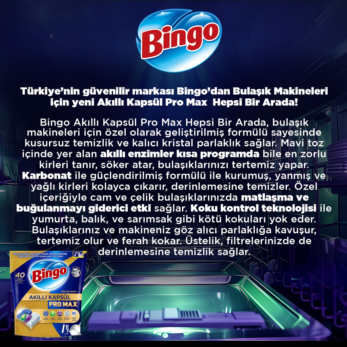 Bingo Akıllı Kapsül Pro Max Bulaşık Makinesi Deterjanı Tableti 120’LI