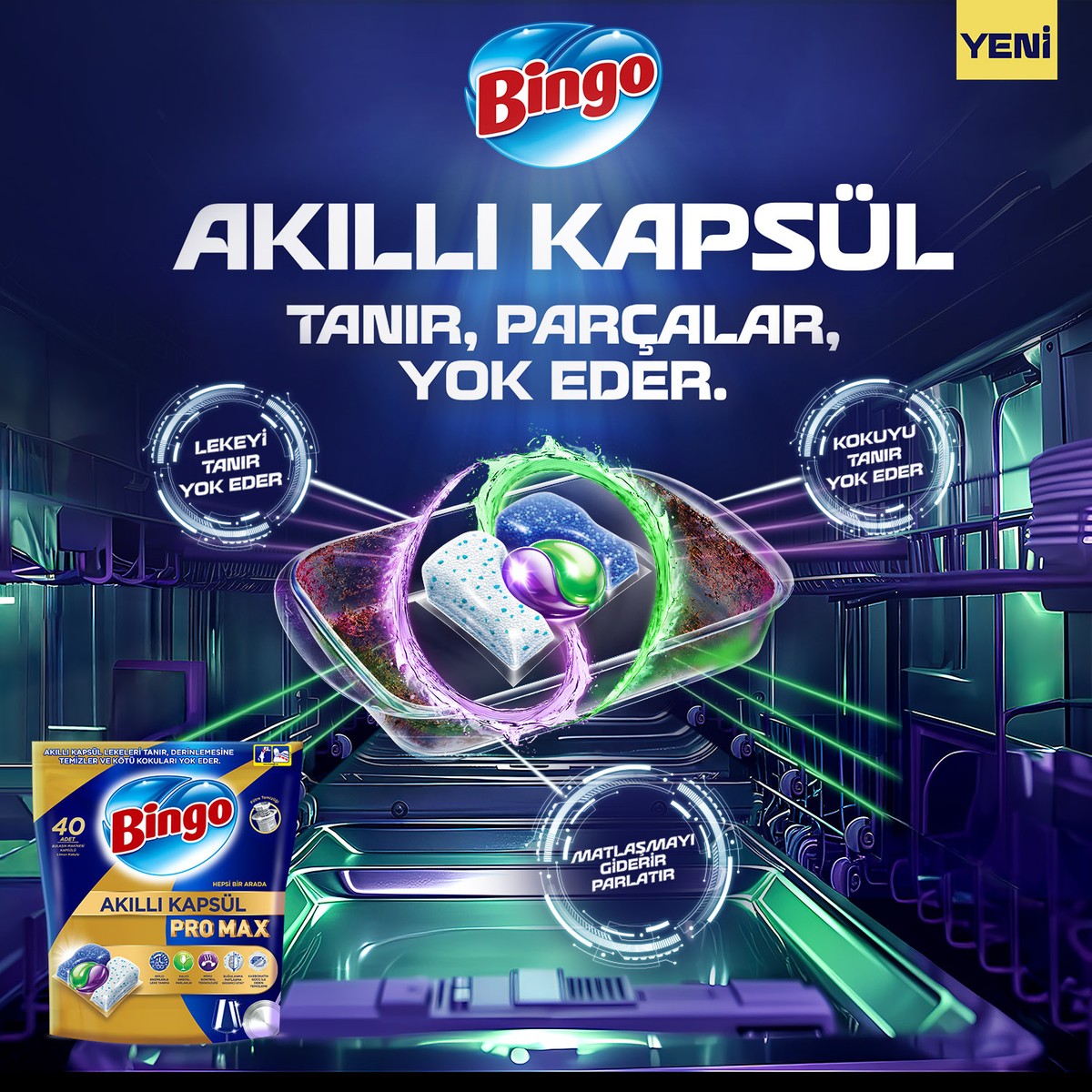 Bingo Akıllı Kapsül Pro Max Bulaşık Makinesi Deterjanı Tableti 120’LI