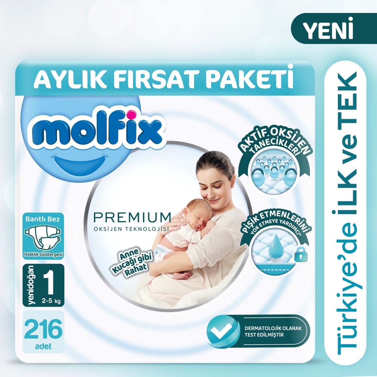 Molfix Premium Aylık Fırsat Paketi 1 Beden 216 Adet