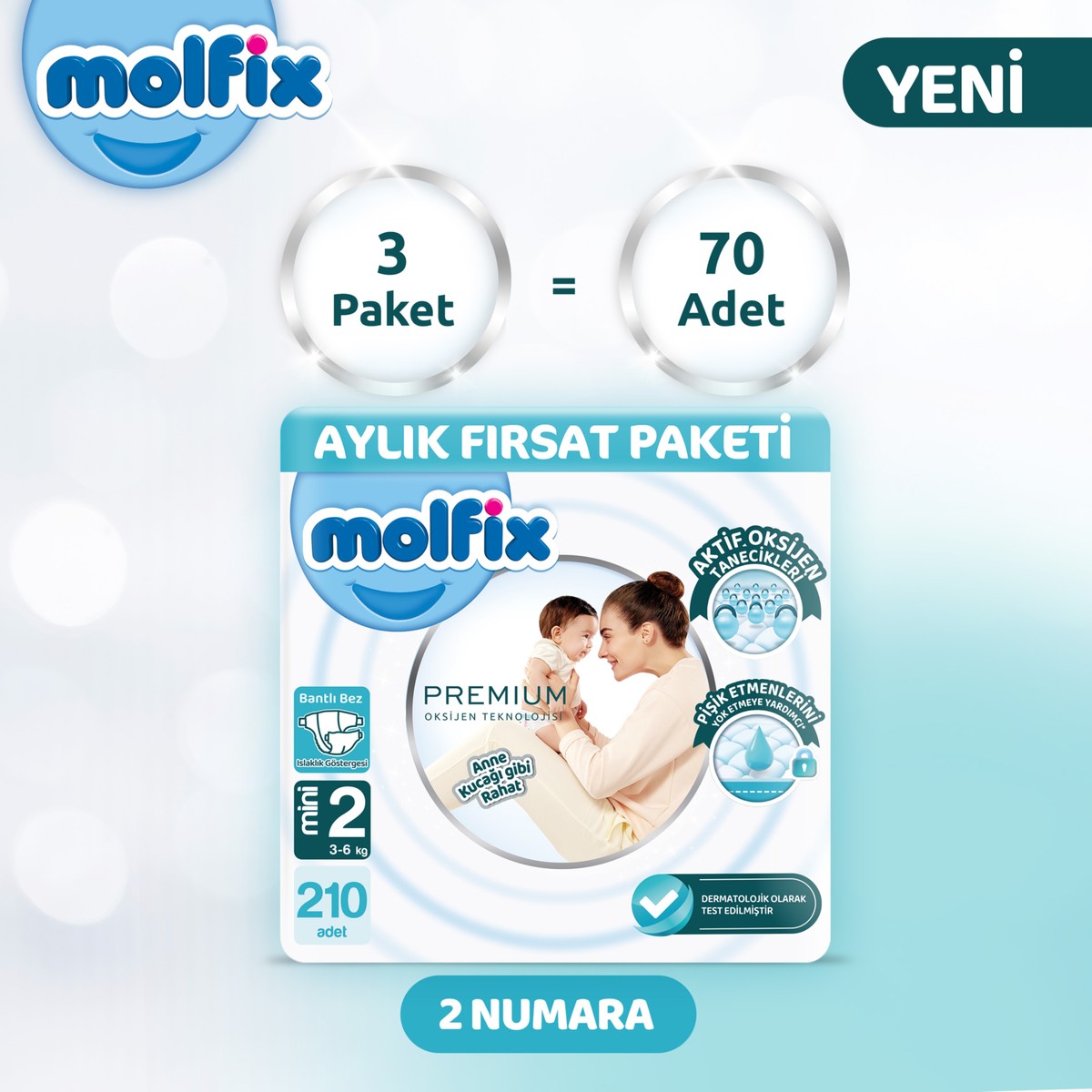 Molfix Premium Aylık Fırsat Paketi 2 Beden 210 Adet