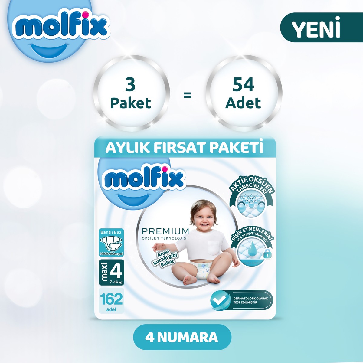 Molfix Premium Aylık Fırsat Paketi 4 Beden 162 Adet