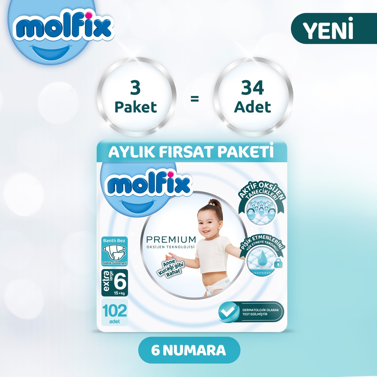 Molfix Premium Aylık Fırsat Paketi 6 Beden 102 Adet