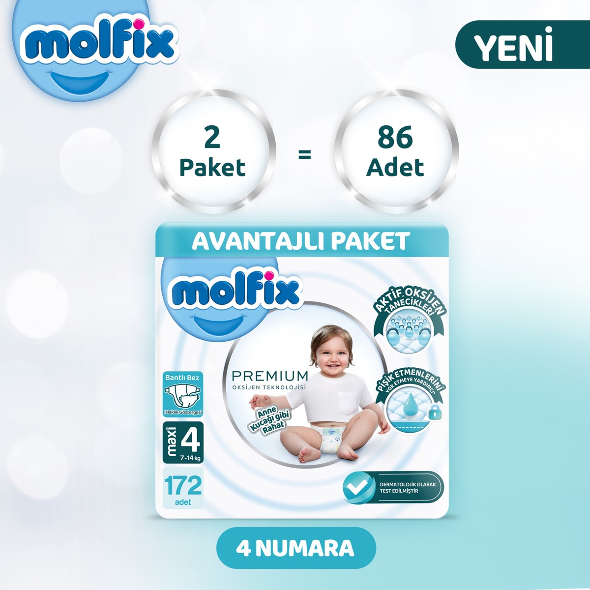 Molfix Premium Avantajlı Paket 4 Beden 172 Adet