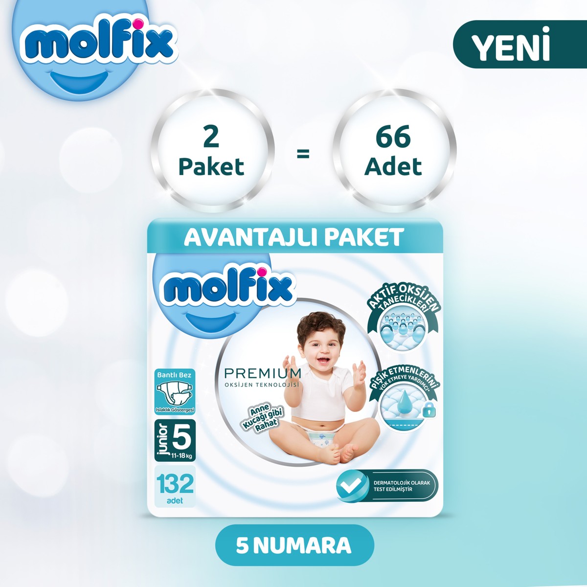 Molfix Premium Avantajlı Paket 5 Beden 132 Adet