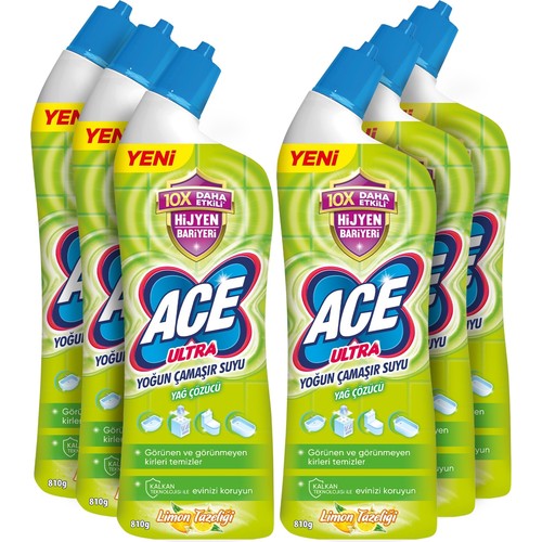 Ace Ultra Yoğun Kıvamlı Çamaşır Suyu Limon Tazeliği 810G X6