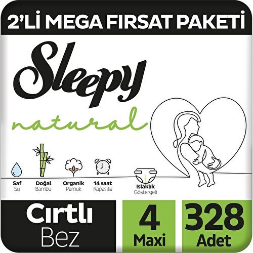 Sleepy Natural 2’li Mega Fırsat Paketi Bebek Bezi 4 Numara Maxi 328 Adet