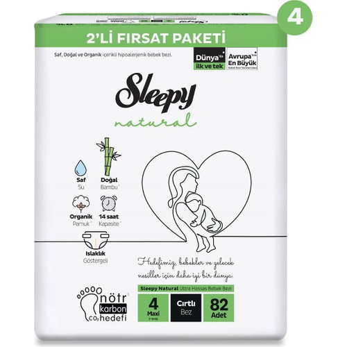 Sleepy Natural 2’li Mega Fırsat Paketi Bebek Bezi 4 Numara Maxi 328 Adet