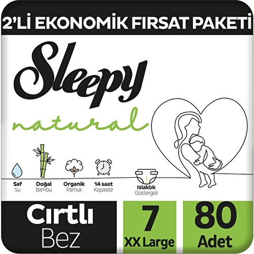 Sleepy Natural 2’li Eko Fırsat Paketi Bebek Bezi 7 Numara Xxlarge 80 Adet