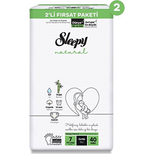 Sleepy Natural 2’li Eko Fırsat Paketi Bebek Bezi 7 Numara Xxlarge 80 Adet