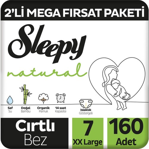 Sleepy Natural 2’li Mega Fırsat Paketi Bebek Bezi 7 Numara Xxlarge 160 Adet