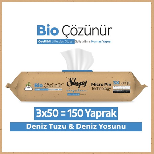 Sleepy Easy Clean Bio Çözünür Deniz Tuzu ve Deniz Yosunu Yüzey Temizlik Havlusu 3X50 (150 Yaprak)