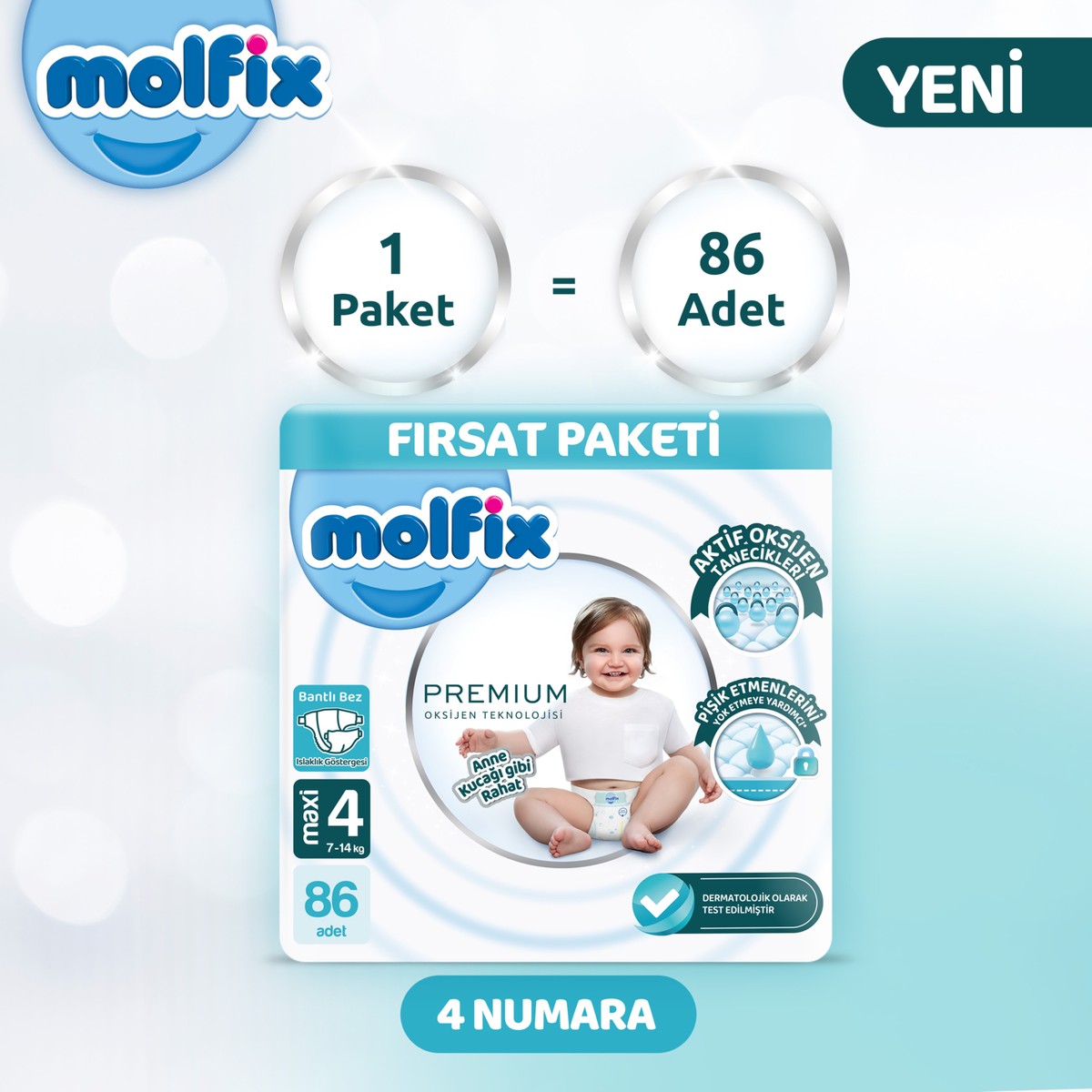 Molfix Premium Ultra Fırsat Paketi 4 Beden 86 Adet