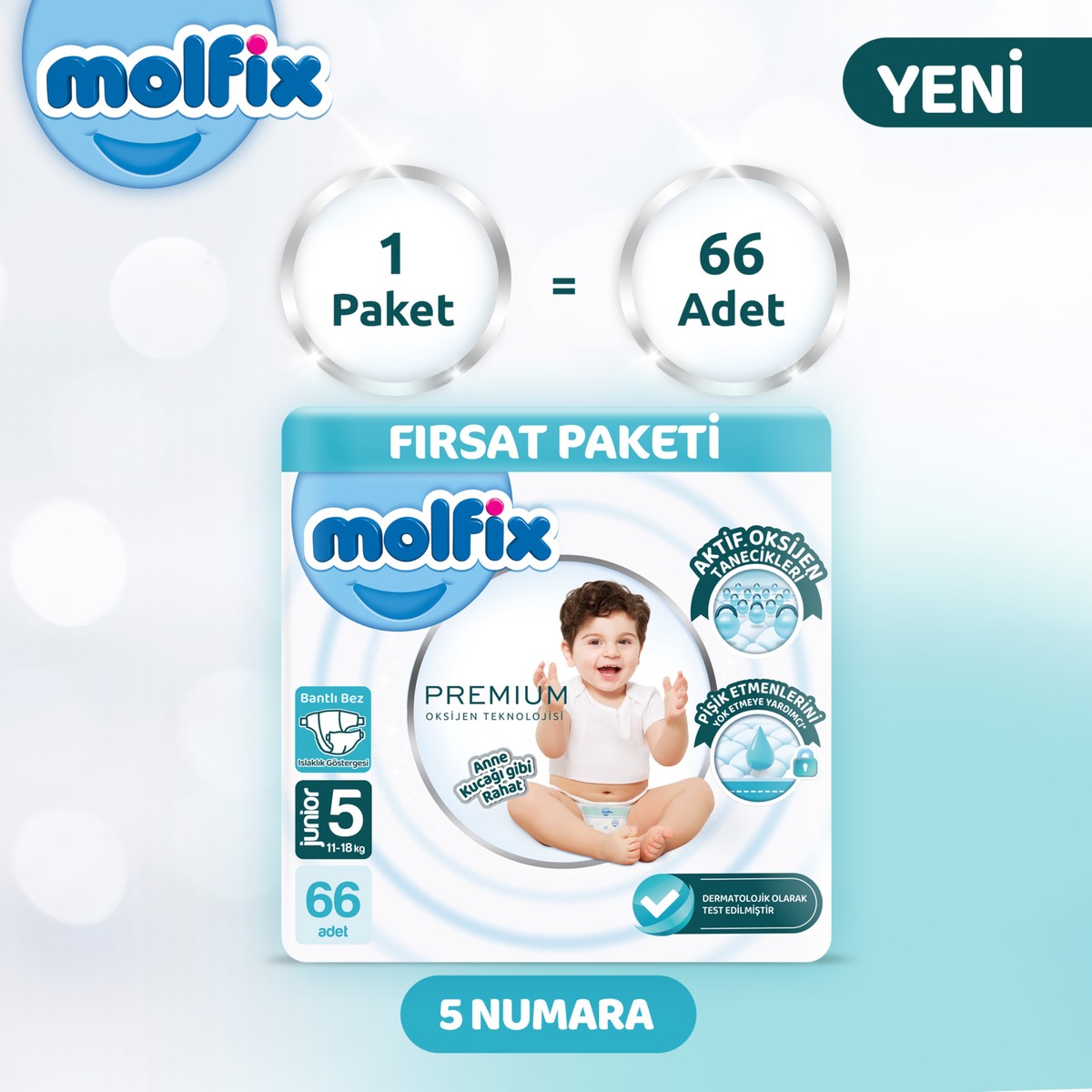 Molfix Premium Ultra Fırsat Paketi 5 Beden 66 Adet