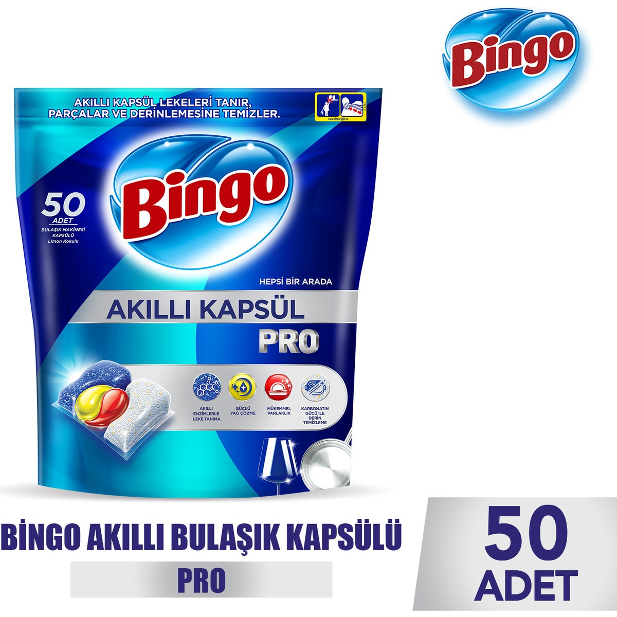 Bingo Akıllı Kapsül Pro Bulaşık Makinesi Deterjanı Tableti 50’li