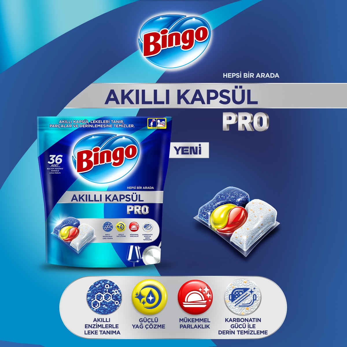 Bingo Akıllı Kapsül Pro Bulaşık Makinesi Deterjanı Tableti 50’li