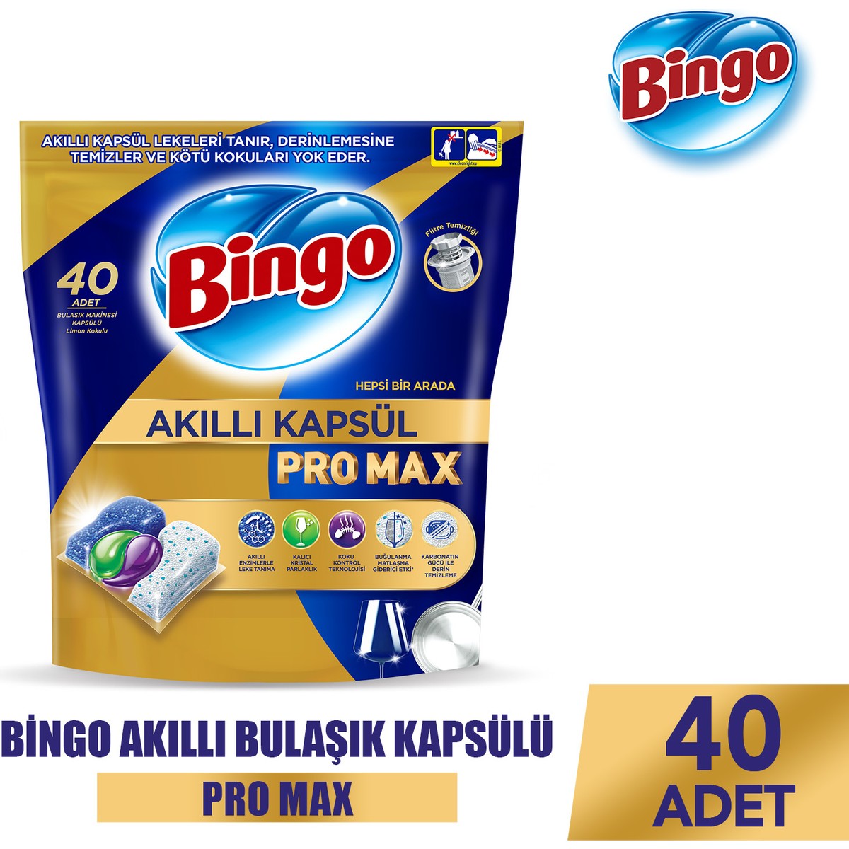 Bingo Akıllı Kapsül Pro Max Bulaşık Makinesi Deterjanı Tableti 40’lı