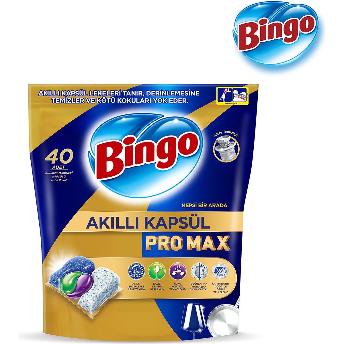 Bingo Akıllı Kapsül Pro Max Bulaşık Makinesi Deterjanı Tableti 40’lı