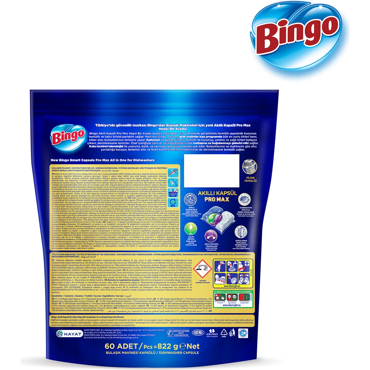 Bingo Akıllı Kapsül Pro Max Bulaşık Makinesi Deterjanı Tableti 60’lı