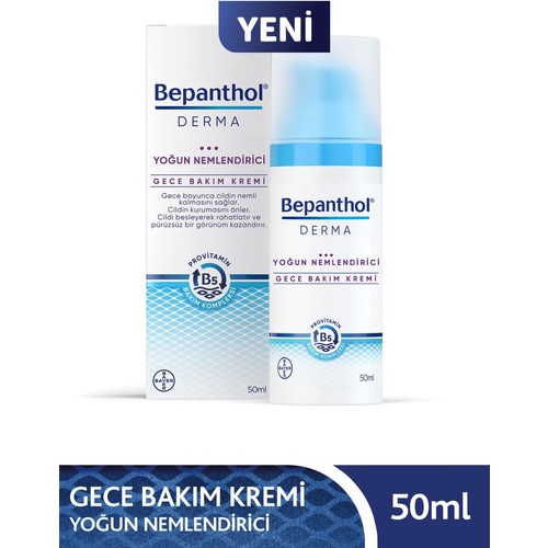 Bepanthol Derma Yoğun Nemlendirici Gece Bakım Kremi 50ML l Provitamin B5 Bakım Kompleksi