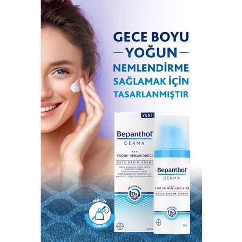 Bepanthol Derma Yoğun Nemlendirici Gece Bakım Kremi 50ML l Provitamin B5 Bakım Kompleksi