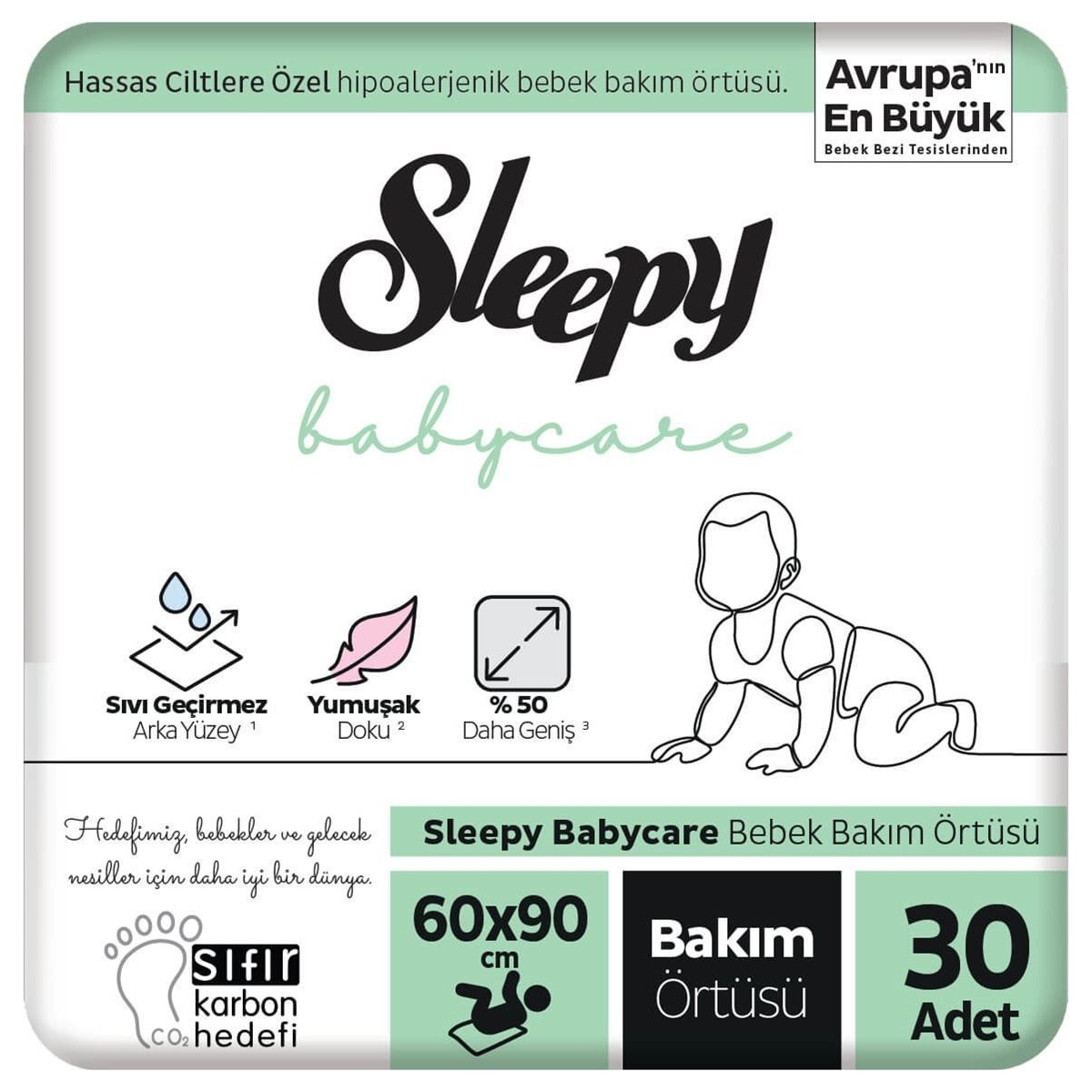 Sleepy Babycare Bebek Bakım Örtüsü 60X90 cm 3X10 30 Adet