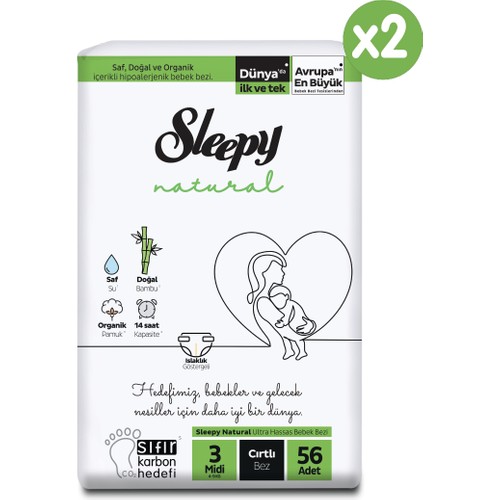 Sleepy Natural Süper Paket Bebek Bezi 3 Numara Midi 112 Adet