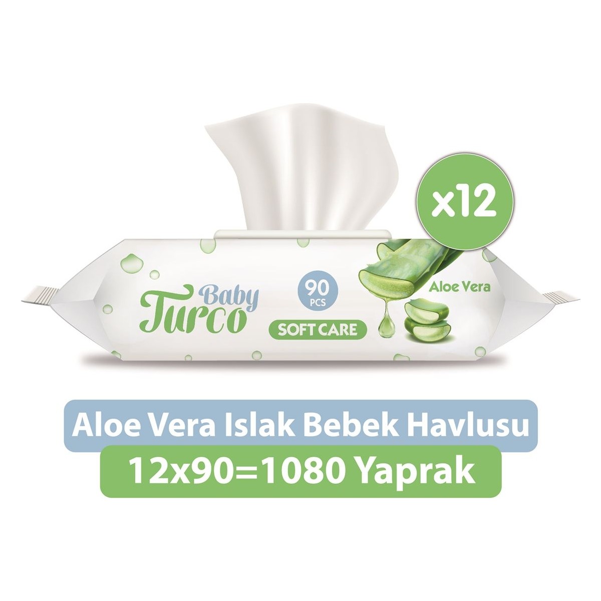 Baby Turco Softcare Aloe Vera Islak Bebek Havlusu 12x90 1080 Yaprak