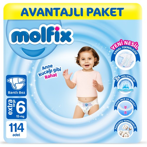 Molfix Bebek Bezi 6 Beden Extra Large Avantajlı Paket 114 Adet