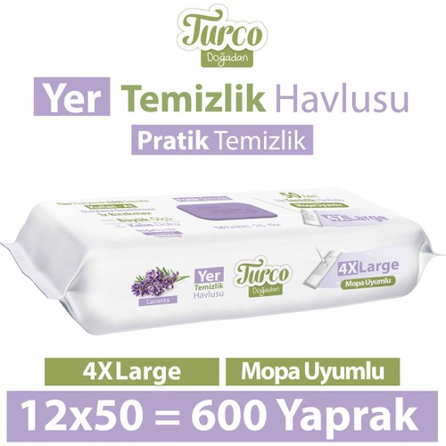 Baby Turco Doğadan Yer Temizlik Havlusu Lavanta 12X50(600 Yaprak)