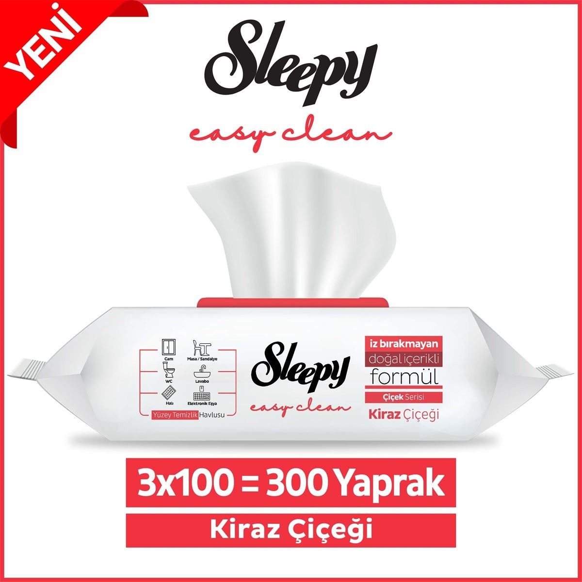 Sleepy Easy Clean Kiraz Çiçeği Yüzey Temizlik Havlusu 3x100 (300 Yaprak)