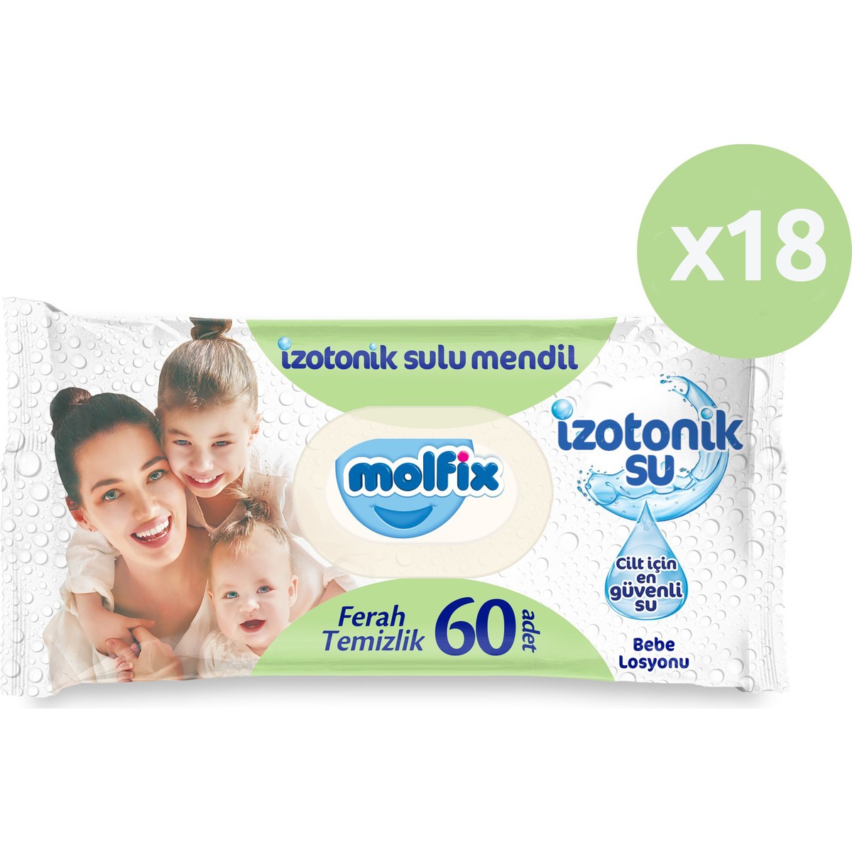 Molfix Izotonik Sulu Islak Mendil Ferah Temizlik 60’lı 18*60 1080 Yaprak