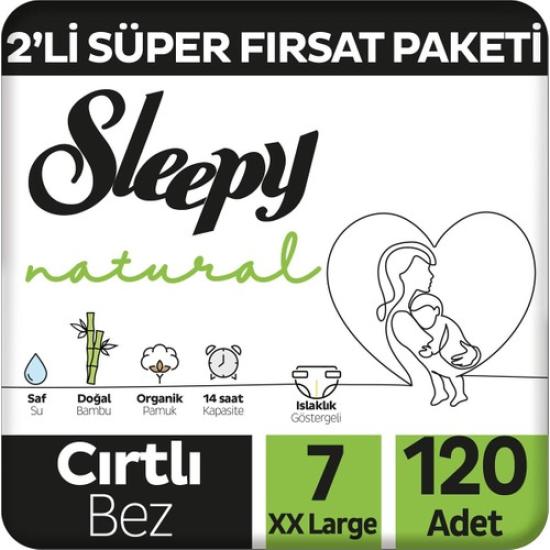 Sleepy Natural 2’li Süper Fırsat Paketi Bebek Bezi 7 Numara Xxlarge 120 Adet