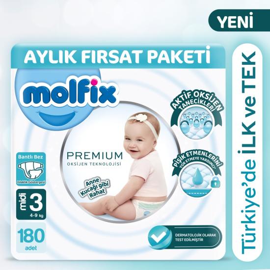 Molfix Premium Aylık Fırsat Paketi 3 Beden 180 Adet