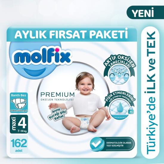 Molfix Premium Aylık Fırsat Paketi 4 Beden 162 Adet