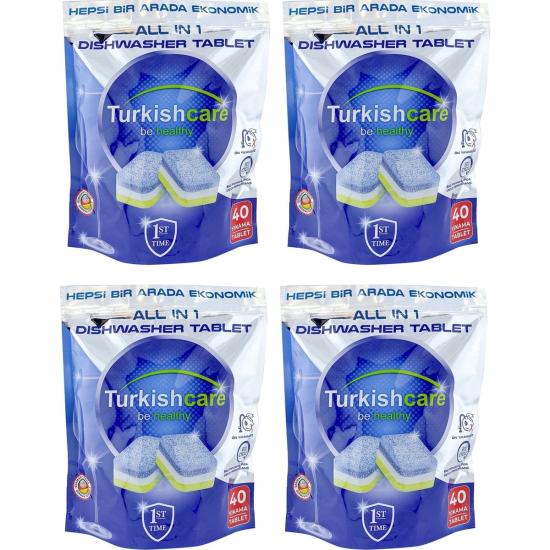 Turkishcare Hepsi 1 Arada 40 Lı Bulaşık Makinası Tableti x 4 Paket (160 Tablet)