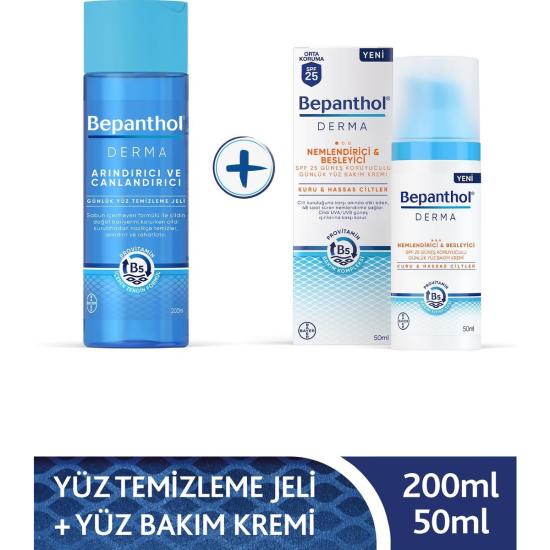 Bepanthol Derma Nemlendirici & Besleyici Spf 25 Günlük Yüz Kremi 50ML + Derma Arındırıcı & Canlandırıcı Günlük Yüz Temizleme Jeli 200ML