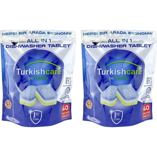 Turkishcare Hepsi 1 Arada 40 Lı Bulaşık Makinası Tableti x 2 Paket (80 Tablet)