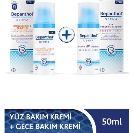 Bepanthol Derma Nemlendirici & Besleyici Spf 25 Günlük Yüz Kremi 50ML + Derma Yoğun Nemlendirici Gece Bakım Kremi 50ML