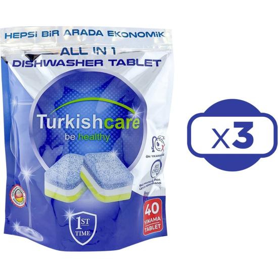 Turkishcare Hepsi 1 Arada 40 Lı Bulaşık Makinası Tableti x 3 Paket (120 Tablet)