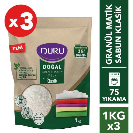 Duru Doğal Granül Matik Sabun Klasik 1 kg x 3 Adet 75 Yıkama