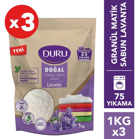 Duru Doğal Granül Matik Sabun Lavanta 1 kg x 3 Adet 75 Yıkama