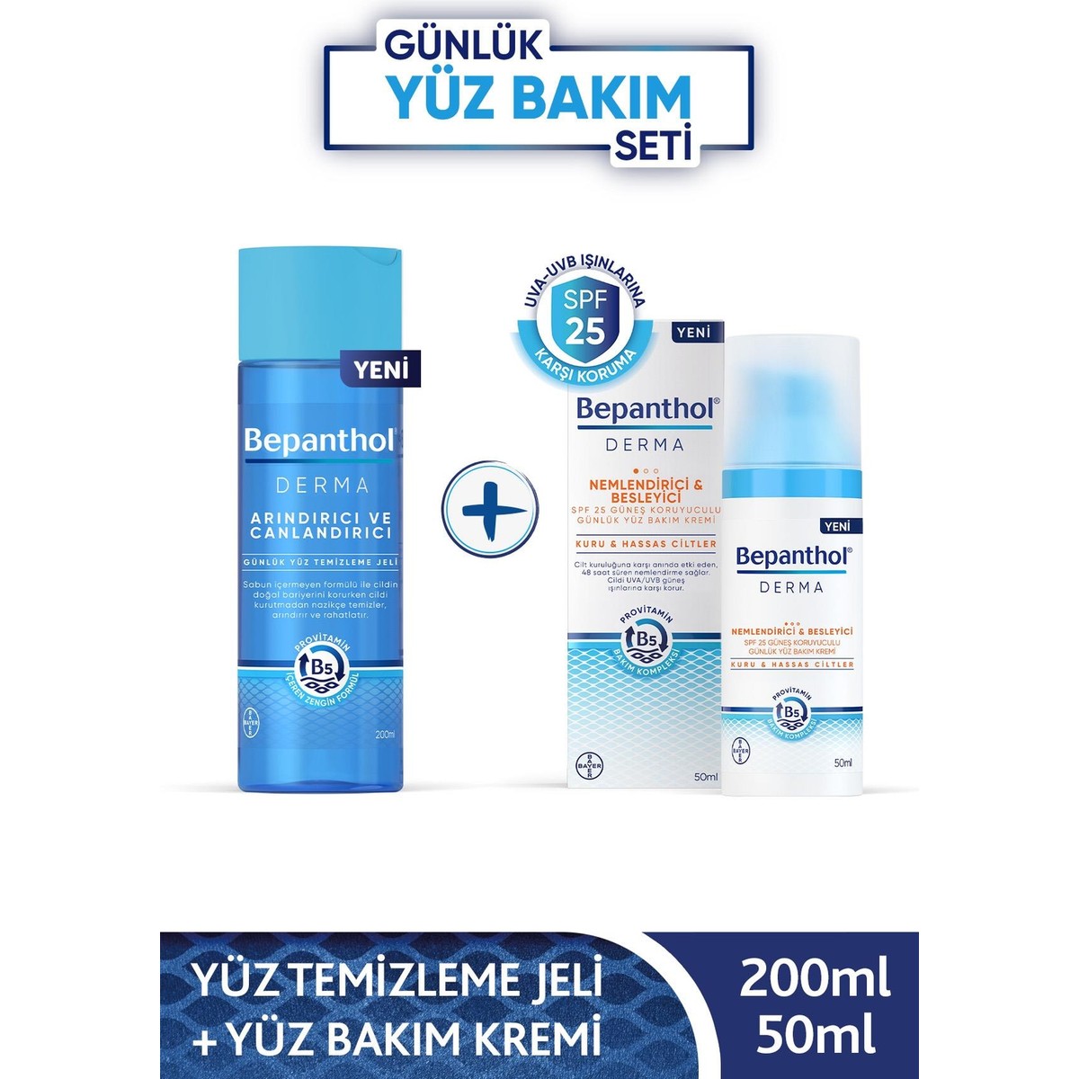 Bepanthol Derma Nemlendirici & Besleyici Spf 25 Günlük Yüz Kremi 50ML + Derma Arındırıcı & Canlandırıcı Günlük Yüz Temizleme Jeli 200ML