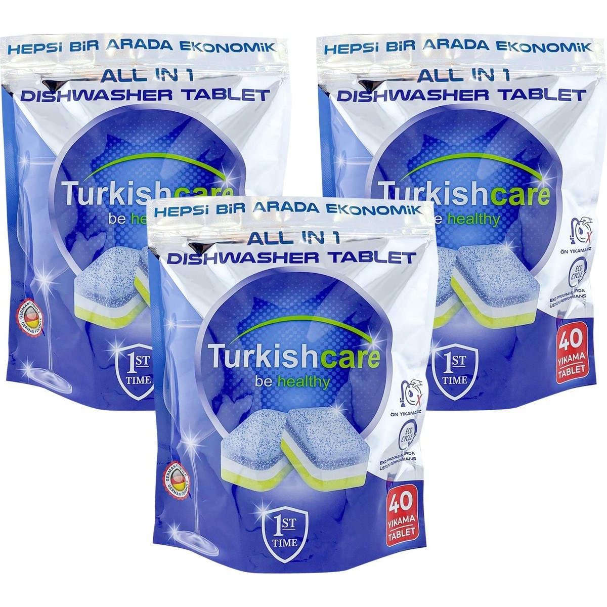 Turkishcare Hepsi 1 Arada 40 Lı Bulaşık Makinası Tableti x 3 Paket (120 Tablet)